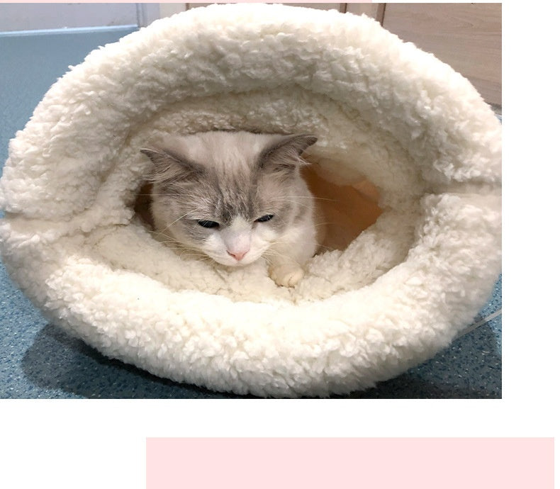 Lambswool Winter Cat Nest Sleeping Bag for Cats & Small Dogs