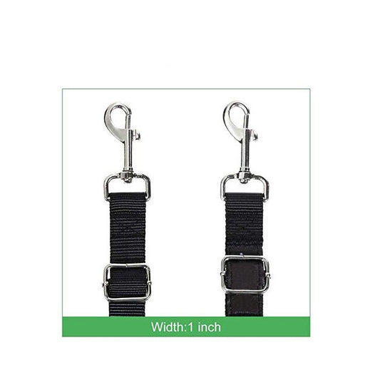 Two black straps with metal hooks on a white background