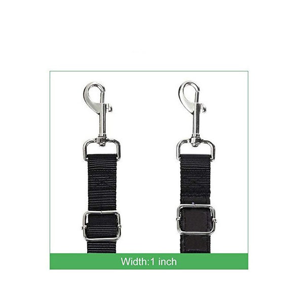 Two black straps with metal hooks on a white background