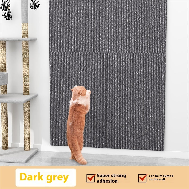 Dark grey textured wall panel with a cat standing on a surface next to it, with text indicating features.