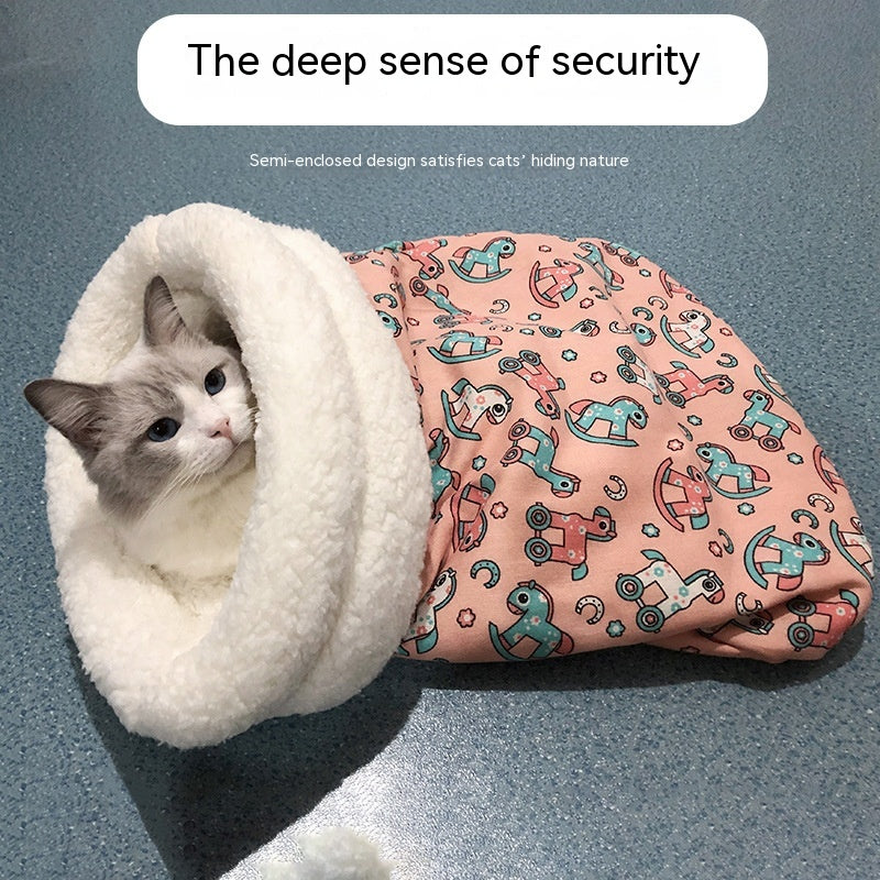 Lambswool Winter Cat Nest Sleeping Bag for Cats & Small Dogs
