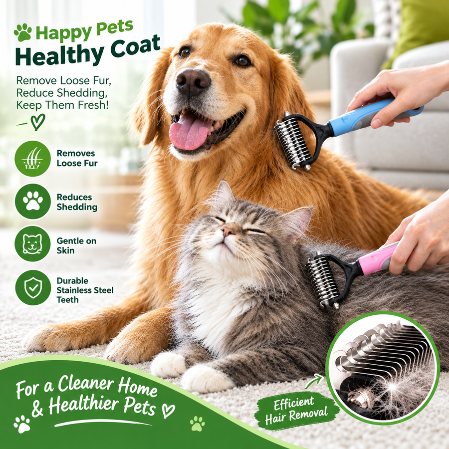 2-in-1 Stainless Steel Double-Sided Pet Brush – Deshedding Comb for Dogs & Cats