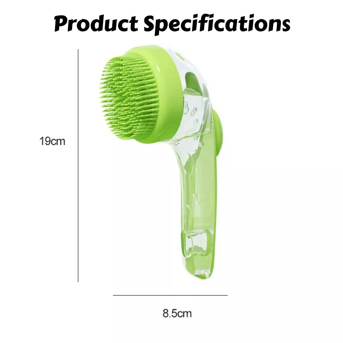 Green kitchen brush with measurement details on a white background