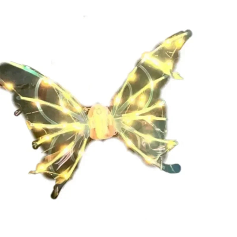 Butterfly-shaped light with string lights on a white background