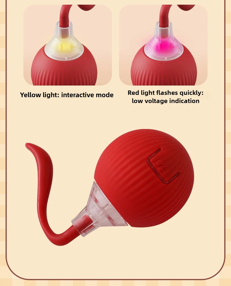 Red electronic device with interactive and low voltage indicators on a beige background