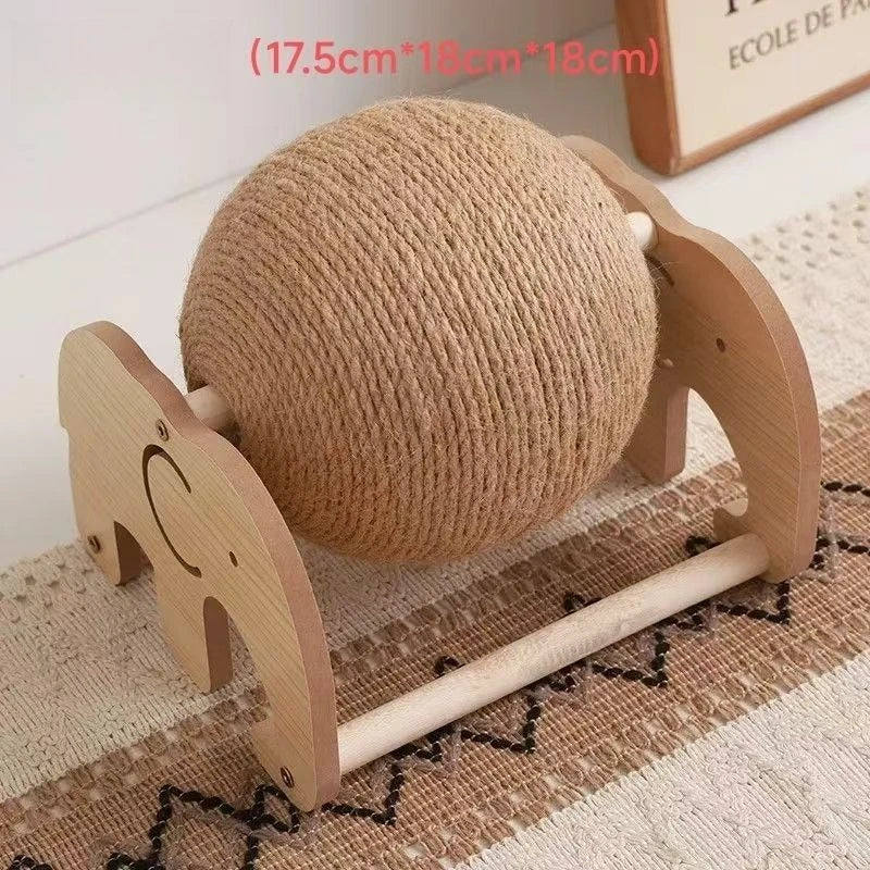 Wooden toy with a ball on a textured surface