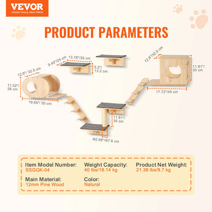 Wall Mounted Cat Shelves with Perches, Jumping Boards & Hammock