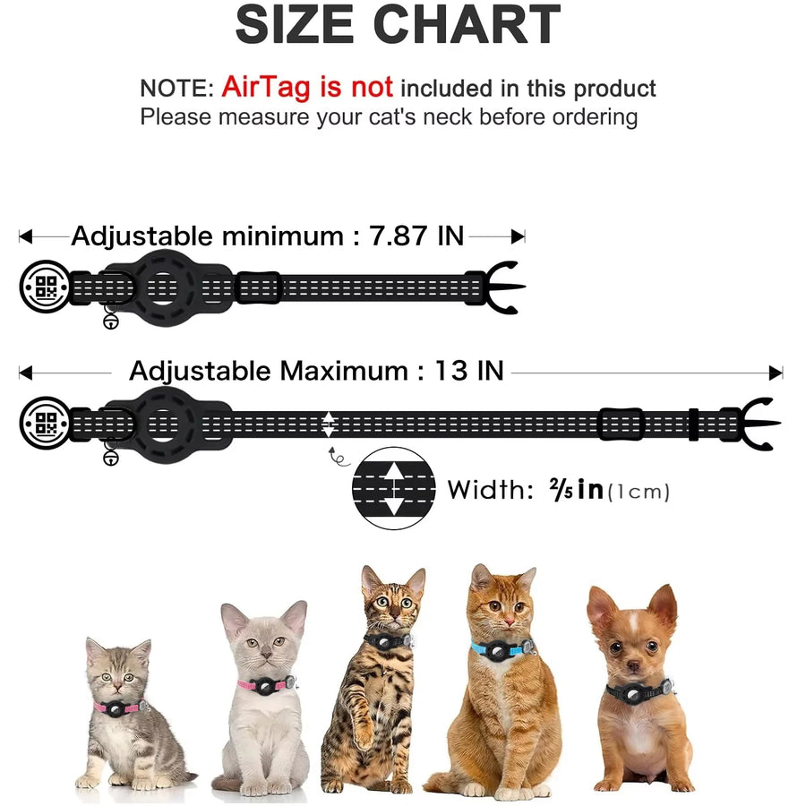Safety Cat Collar with AirTag Holder, QR Tag & Reflective Strip