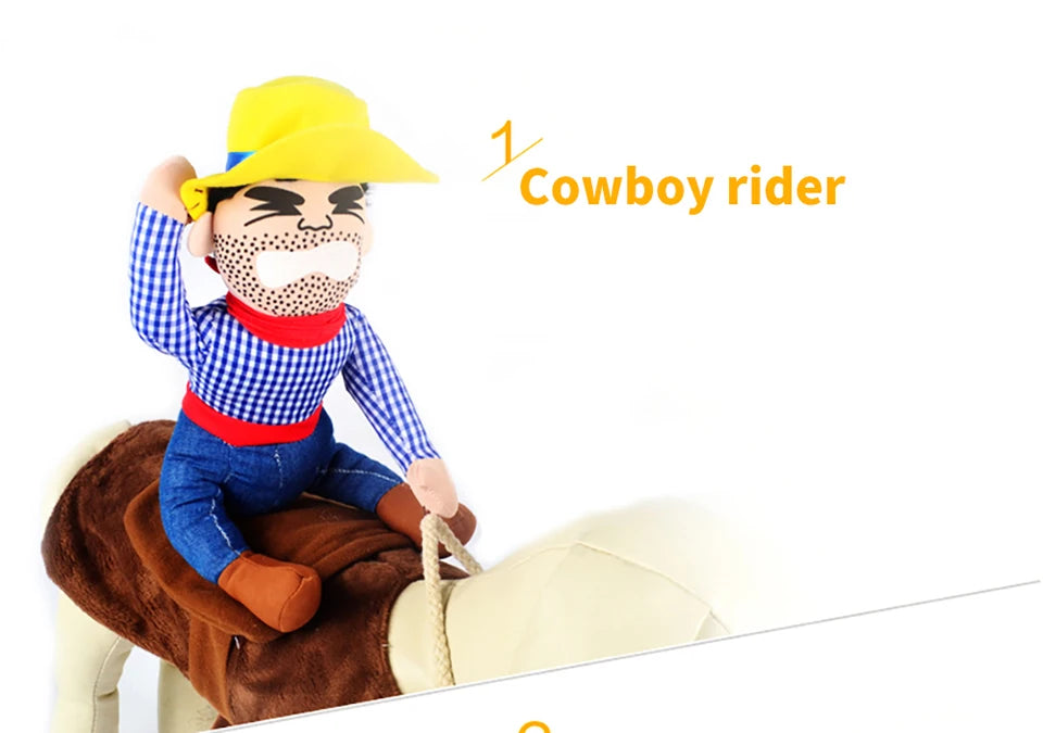 Plush toy cowboy figure on a horse with 'Cowboy rider' text above.