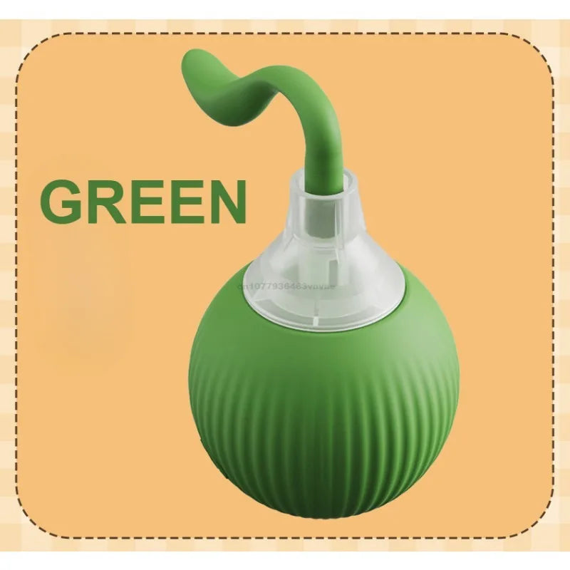 Green ball with a straw-like structure on a beige background