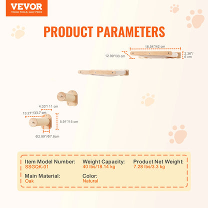 Wall Mounted Cat Shelves with Perches, Jumping Boards & Hammock