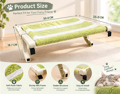 An elevated pet bed shown in a room setting with dimension callouts reading 50.0 cm, 35.