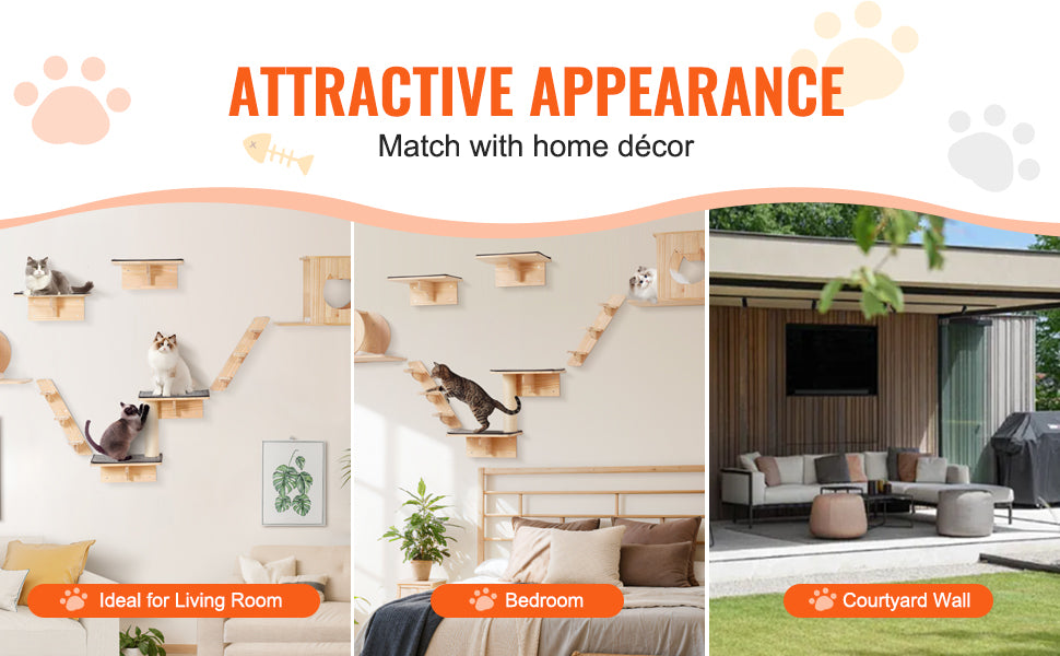 Cat climbing wall with text on home decor applications