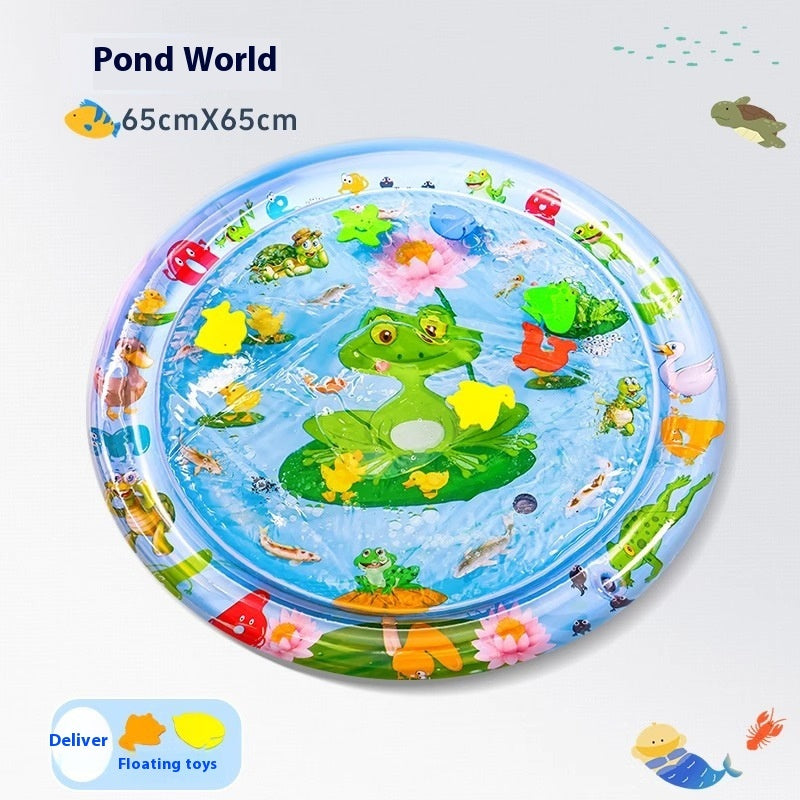 Children's inflatable play mat with pond-themed design on a white background